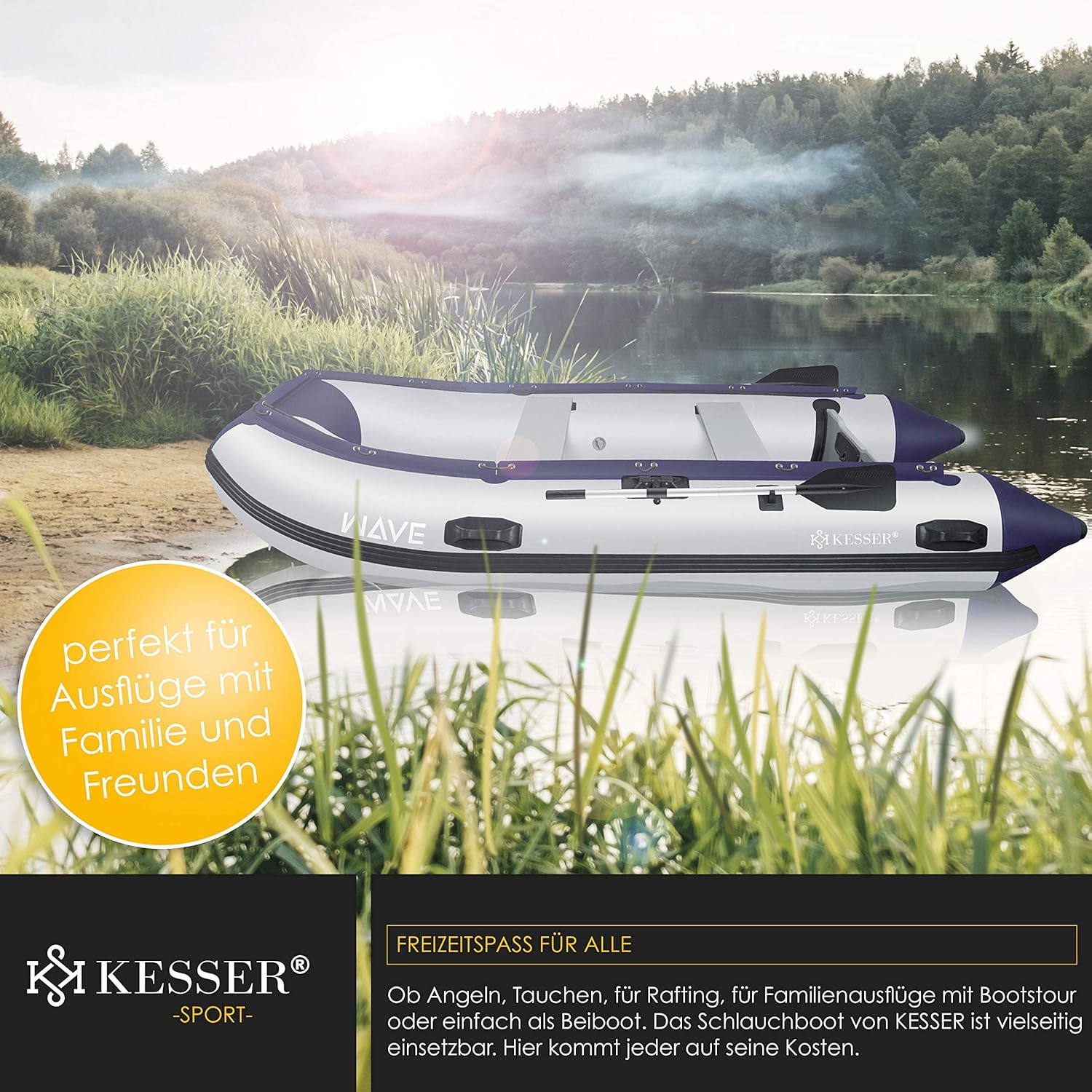 KESSER® Schlauchboot Wave 230-320 cm Set 6-teilig aufblasbar – Boot + Bank, Luftpumpe, Paddel, Reparaturset, Tasche, Angelboot, Paddelboot klein und groß - Motorkombi möglich, Salzwasser geeignet — Ansicht 5