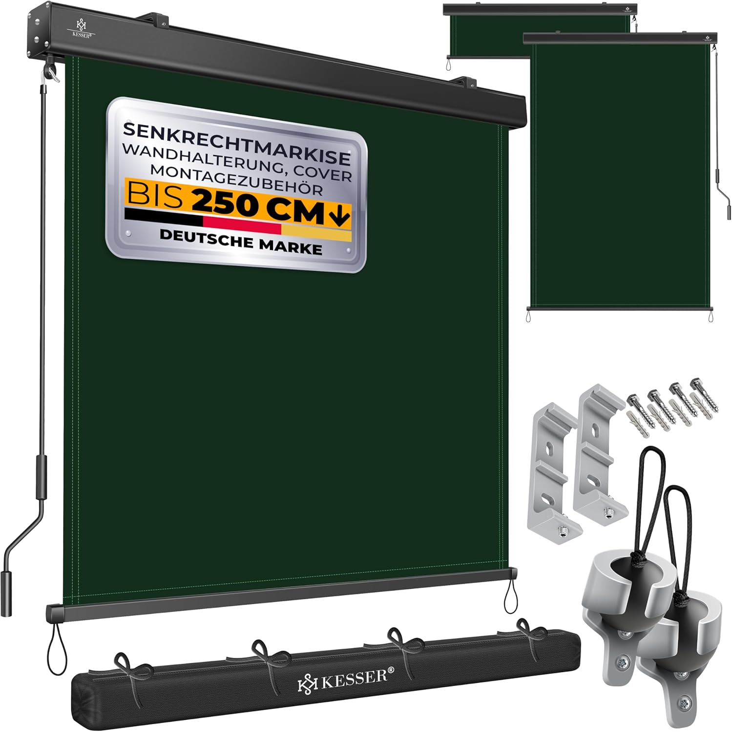 KESSER® Senkrechtmarkise 180x250cm Außenrollo Handkurbelmechanismus Balkonrollo Sonnen-und Sichtschutz Beschattung Sonnenschutz mit Kurbel Markisenkasten Balkon & Terrasse inkl Montageset & Abdeckung