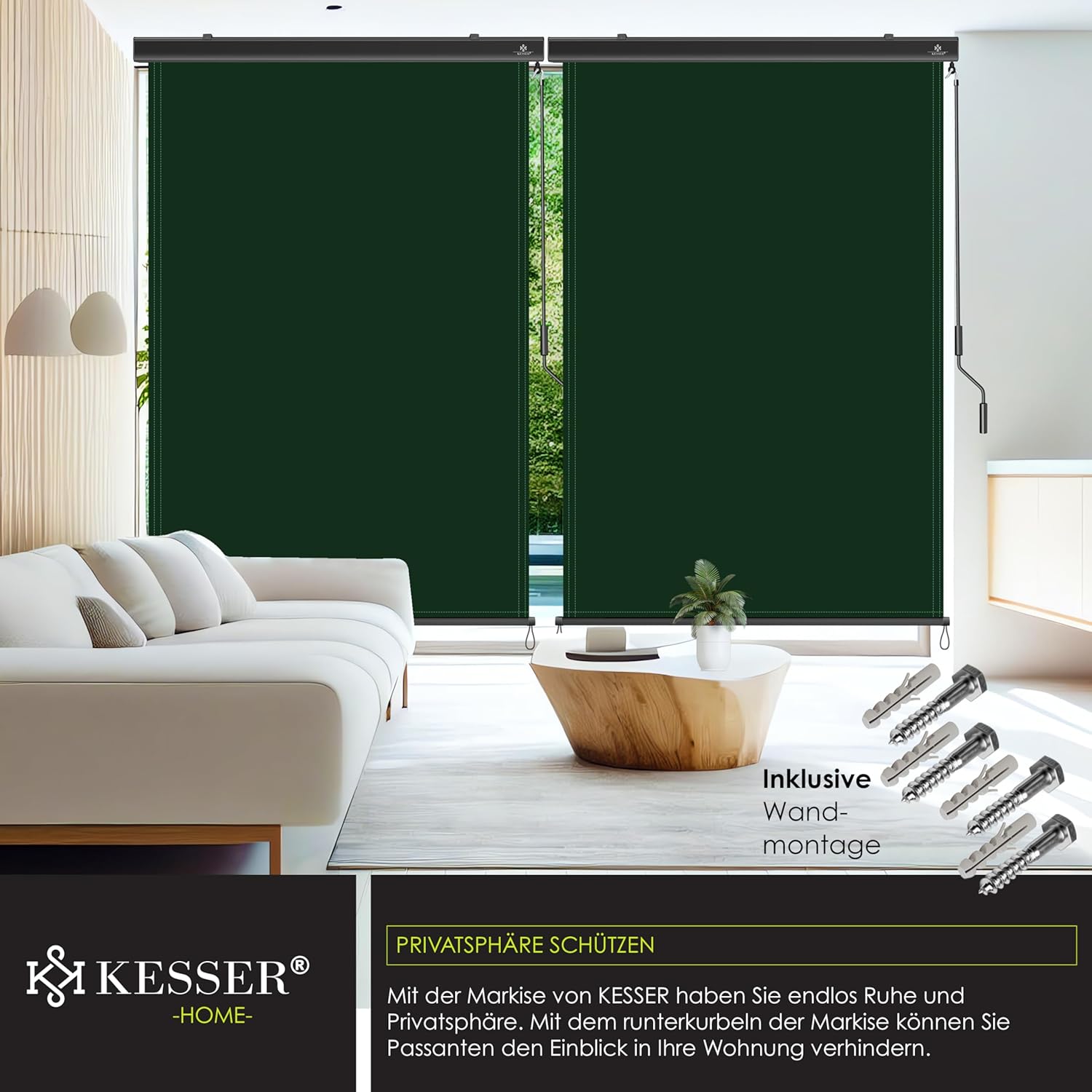 KESSER® Senkrechtmarkise 180x250cm Außenrollo Handkurbelmechanismus Balkonrollo Sonnen-und Sichtschutz Beschattung Sonnenschutz mit Kurbel Markisenkasten Balkon & Terrasse inkl Montageset & Abdeckung — Ansicht 5