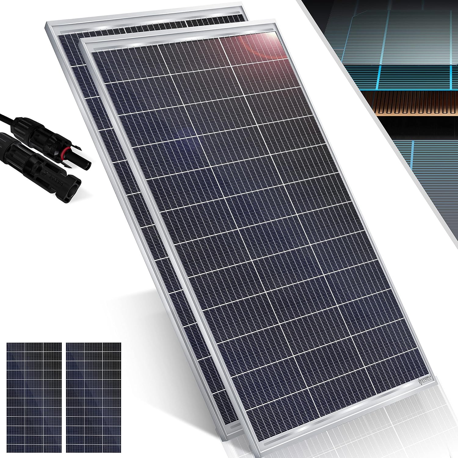 KESSER® Solarpanel 2er Set Monokristallin Solarmodul Solarpanel - 165W 18 V für 12 V Batterien, Photovoltaik - Solarzelle Solaranlage PV-Anlage Solar für Wohnwagen, Camping, Balkon, Gartenhäuser