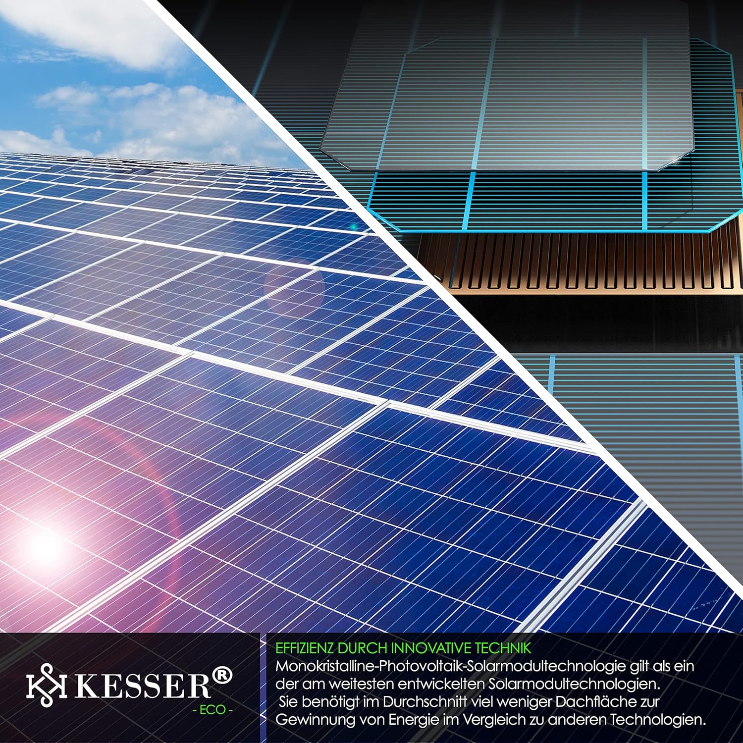 KESSER® Solarpanel 2er Set Monokristallin Solarmodul Solarpanel - 165W 18 V für 12 V Batterien, Photovoltaik - Solarzelle Solaranlage PV-Anlage Solar für Wohnwagen, Camping, Balkon, Gartenhäuser — Ansicht 6