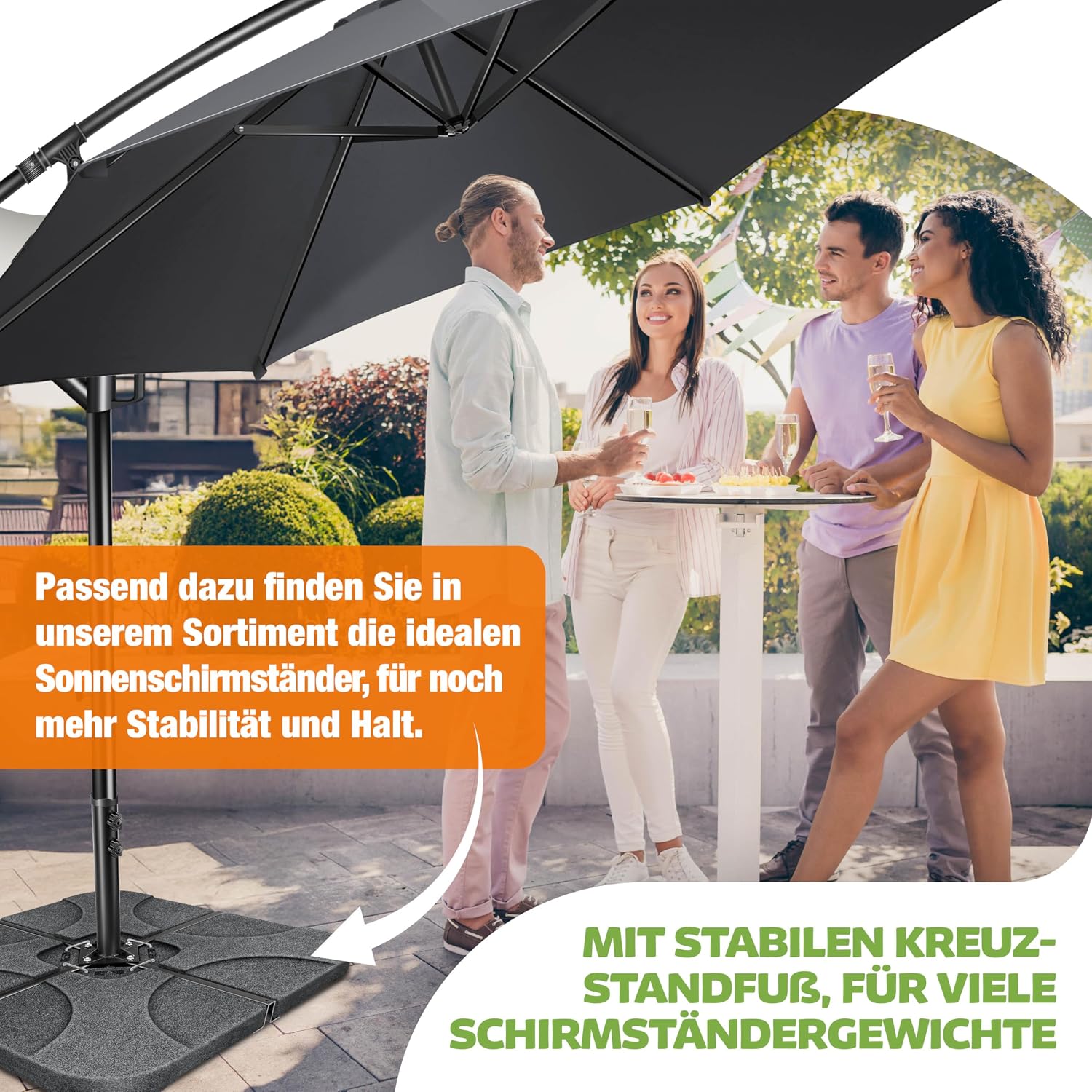 KESSER® Sonnenschirm Ø 350 cm, Ampelschirm mit Kurbel, für Balkon, Terrasse & Garten, Sonnenschutz, Gestell & Ständer aus Alu, UV-Schutz, wasserdicht + Windfest, 360° Funktion + Schutzhülle, Anthrazit — Ansicht 6