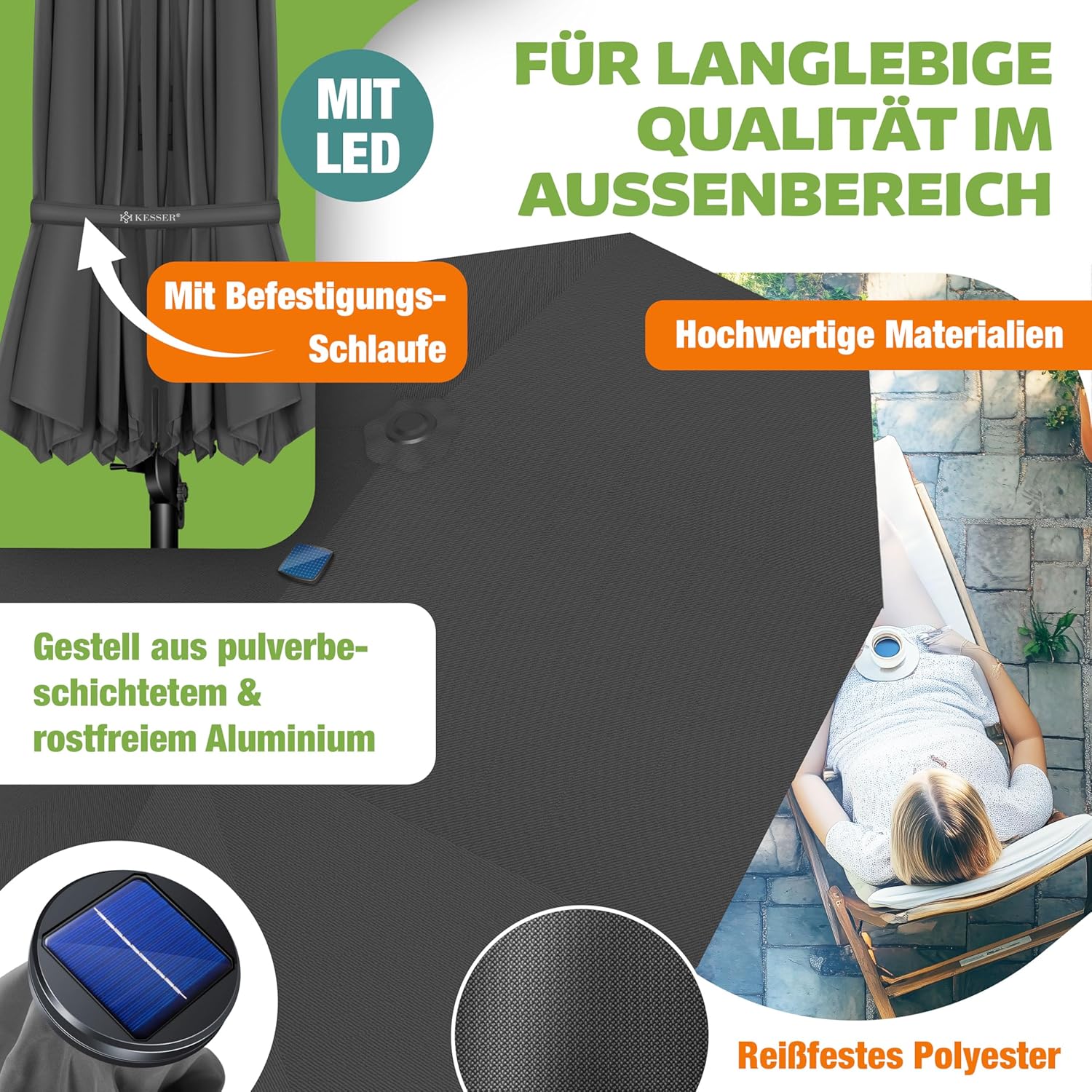 KESSER® Sonnenschirm Doppelsonnenschirm 4,6m x 2,7m | Ampelschirm Abdeckung & Windsicherung mit Kurbel & Ständer | Kurbelschirm Aluminium wasserabweisend | Neigbar Kippbar 360° Drehbar — Ansicht 3