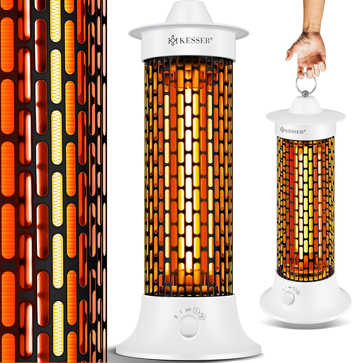 KESSER® Standheizstrahler Infrarotheizung, 1200W Heizstrahler Energieeffiziente Heizung Innenraum mit 360° Oszillation, Infrarotheizung Standgerät, Elektroheizung IP55, Terrassen-Heizstrahler, Weiß