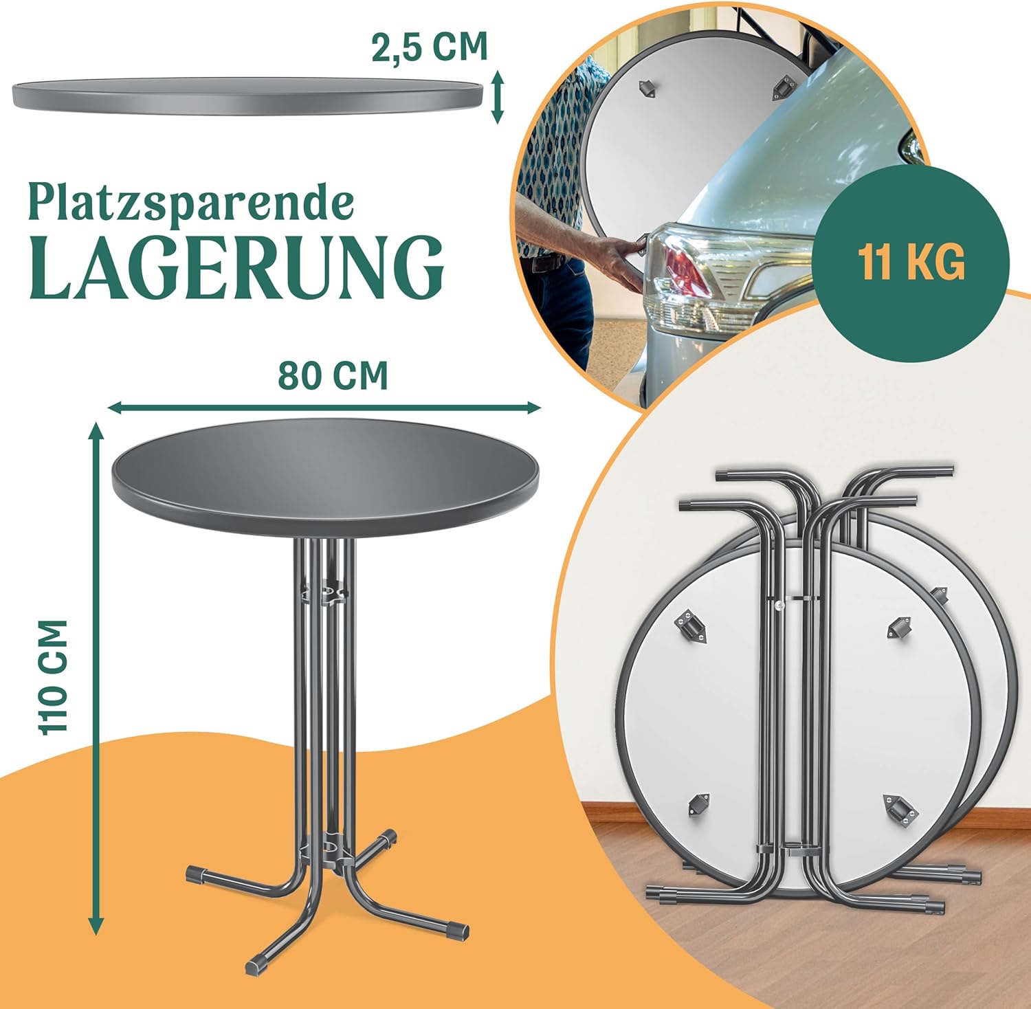 KESSER® Stehtisch klappbar 2er Set Ø80cm rund, Gastro Bistrotisch Hochtisch Cocktail Stehtisch + Husse, Klapptisch Partytisch für Garten/Balkon/Events/Gastronomie, wetterfest, In- & Outdoor, Anthrazit — Ansicht 2