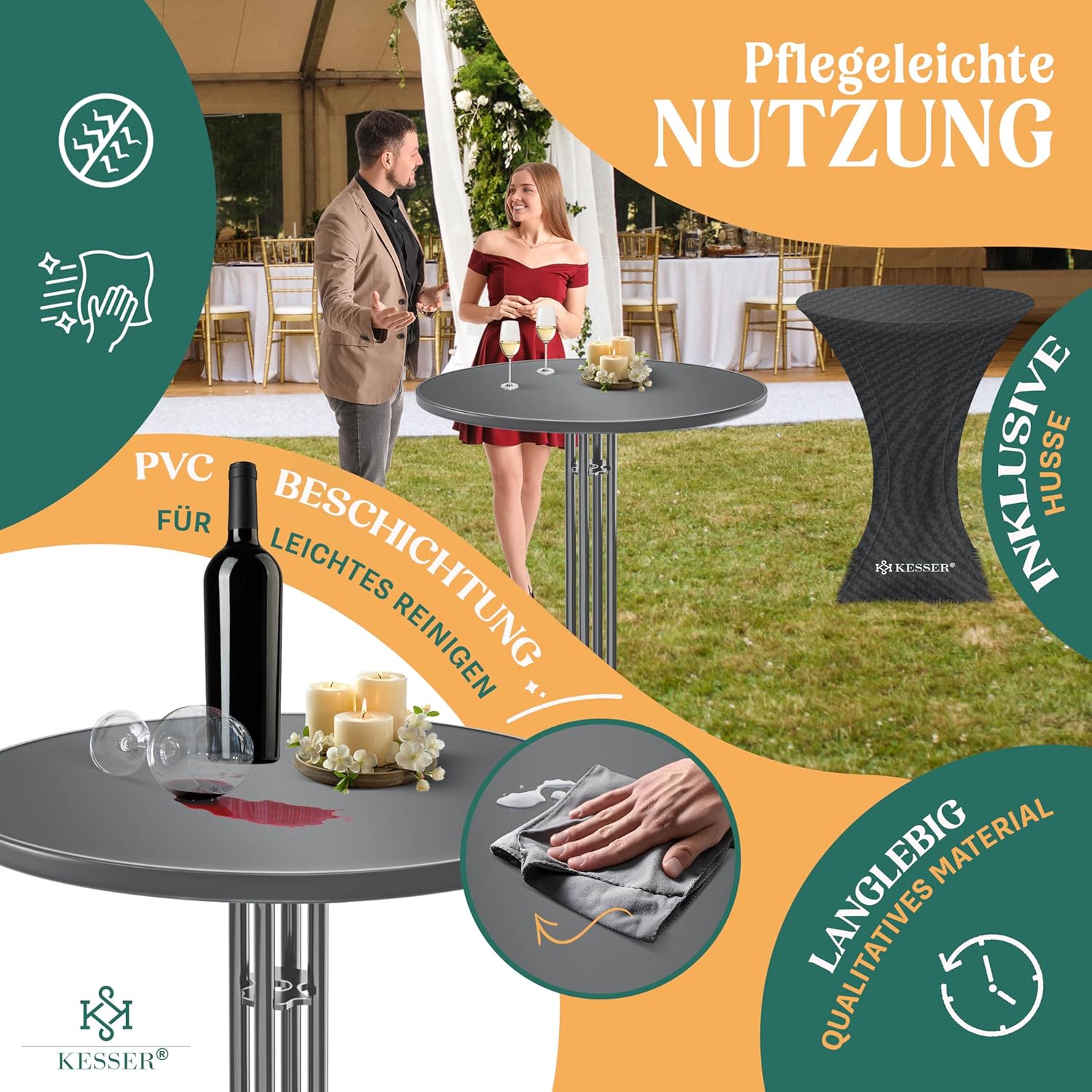 KESSER® Stehtisch klappbar 2er Set Ø80cm rund, Gastro Bistrotisch Hochtisch Cocktail Stehtisch + Husse, Klapptisch Partytisch für Garten/Balkon/Events/Gastronomie, wetterfest, In- & Outdoor, Anthrazit — Ansicht 4