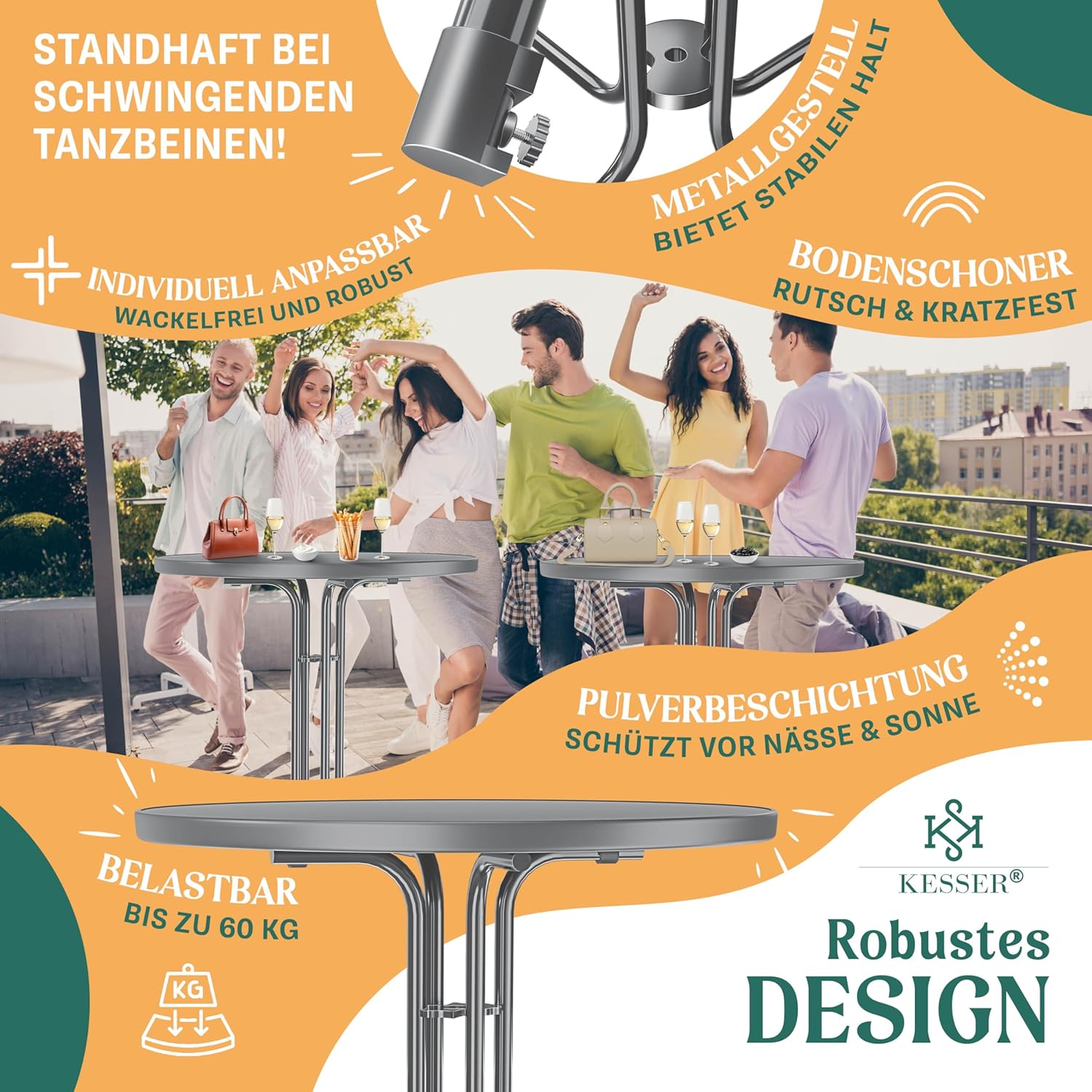 KESSER® Stehtisch klappbar 2er Set Ø80cm rund, Gastro Bistrotisch Hochtisch Cocktail Stehtisch + Husse, Klapptisch Partytisch für Garten/Balkon/Events/Gastronomie, wetterfest, In- & Outdoor, Anthrazit — Ansicht 5