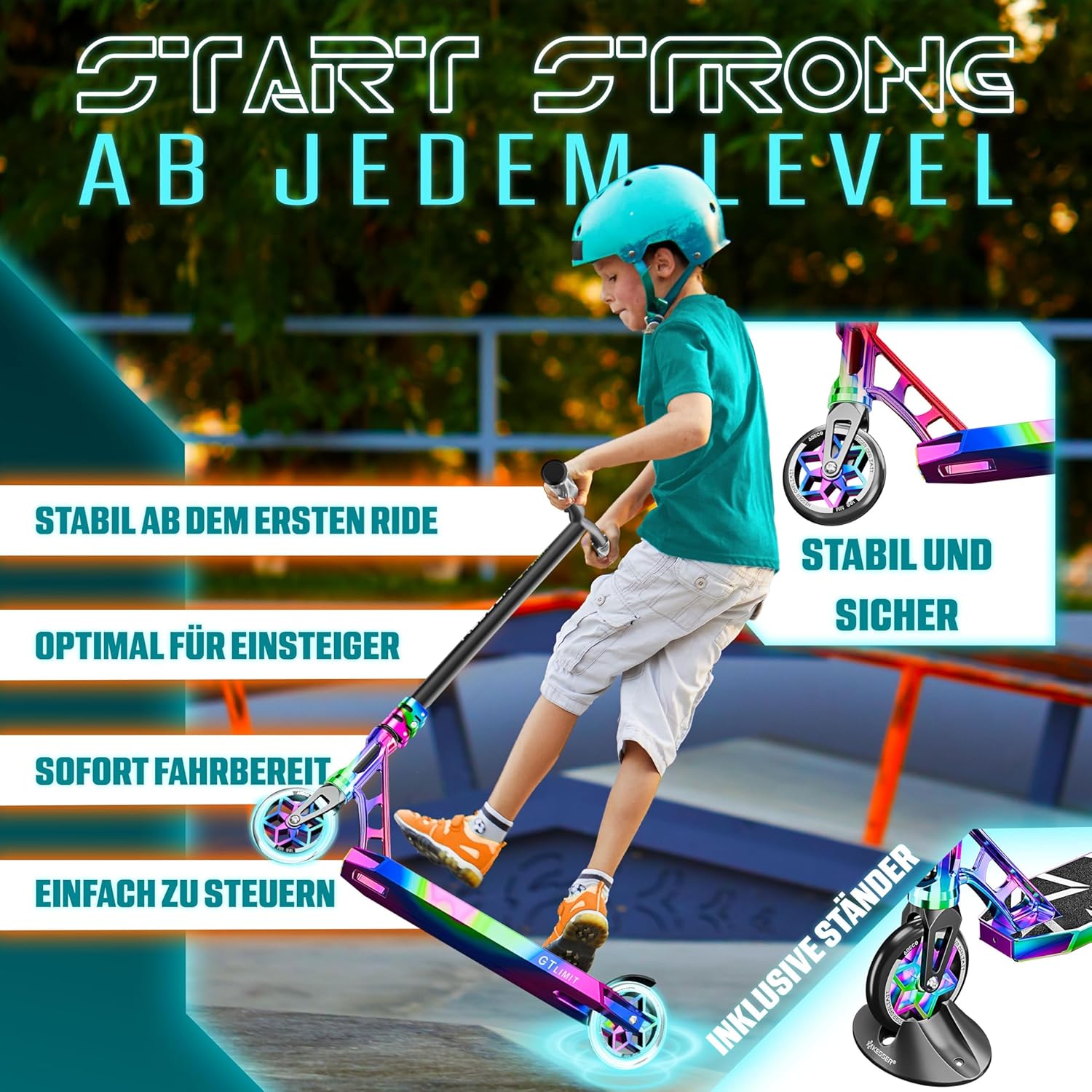 KESSER® Stunt Scooter GT-Limit 360° Lenkung Funscooter Stuntscooter mit Ständer ABEC 9 Kugellagern, 110 mm PU Räder, Kickscooter Tretroller Cityroller Trick Roller für Kinder Erwachsene — Ansicht 3