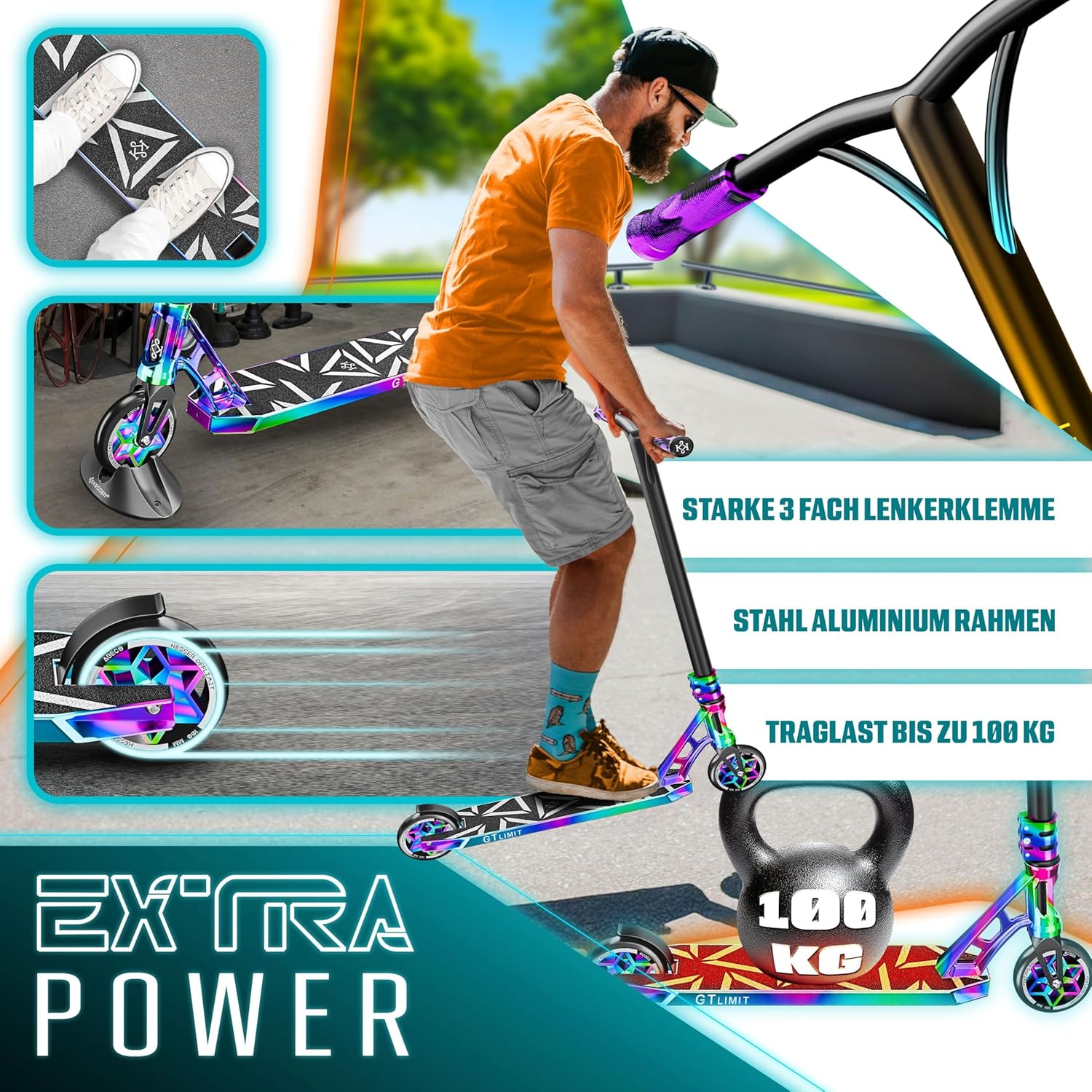 KESSER® Stunt Scooter GT-Limit 360° Lenkung Funscooter Stuntscooter mit Ständer ABEC 9 Kugellagern, 110 mm PU Räder, Kickscooter Tretroller Cityroller Trick Roller für Kinder Erwachsene — Ansicht 5