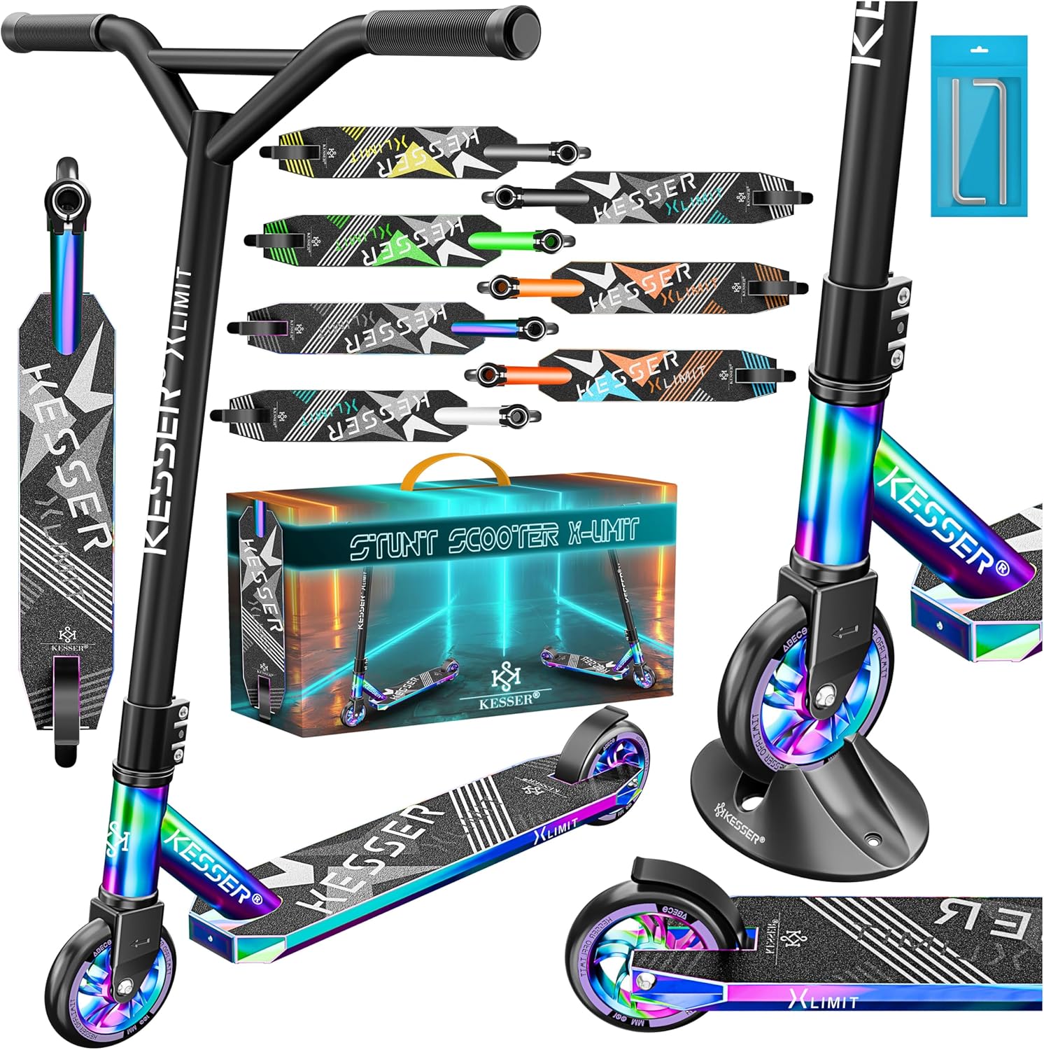 KESSER® Stunt Scooter X-Limit - 360° Lenkung Robuster Funscooter Stuntscooter mit ABEC 9 Kugellagern, 100 mm PU Räder, Kickscooter Tretroller Cityroller Trick Roller für Kinder Erwachsene