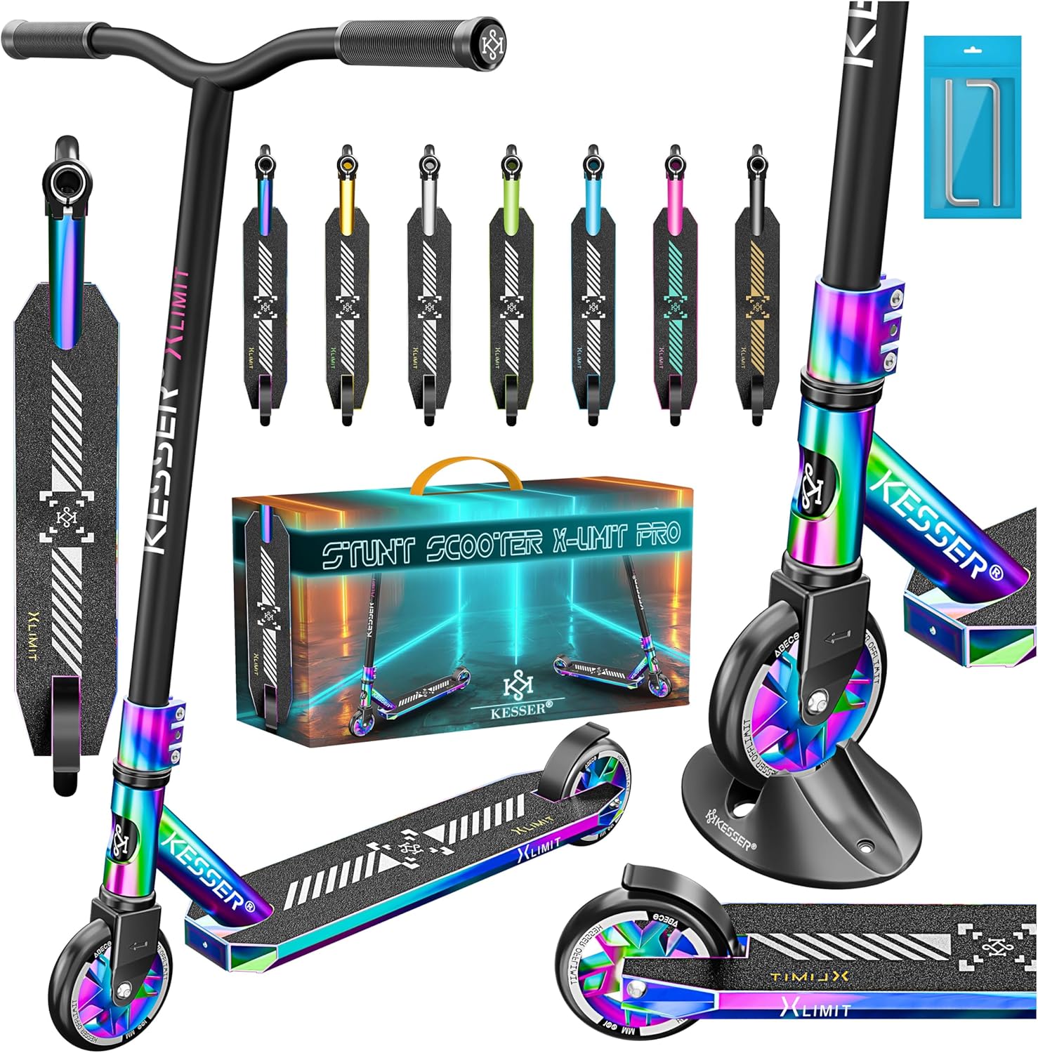 KESSER® Stunt Scooter X-Limit-Pro 360° Lenkung Funscooter Stuntscooter mit Ständer ABEC 9 Kugellagern, 110mm PU Räder, Kickscooter Tretroller Cityroller Trick Roller für Kinder Erwachsene