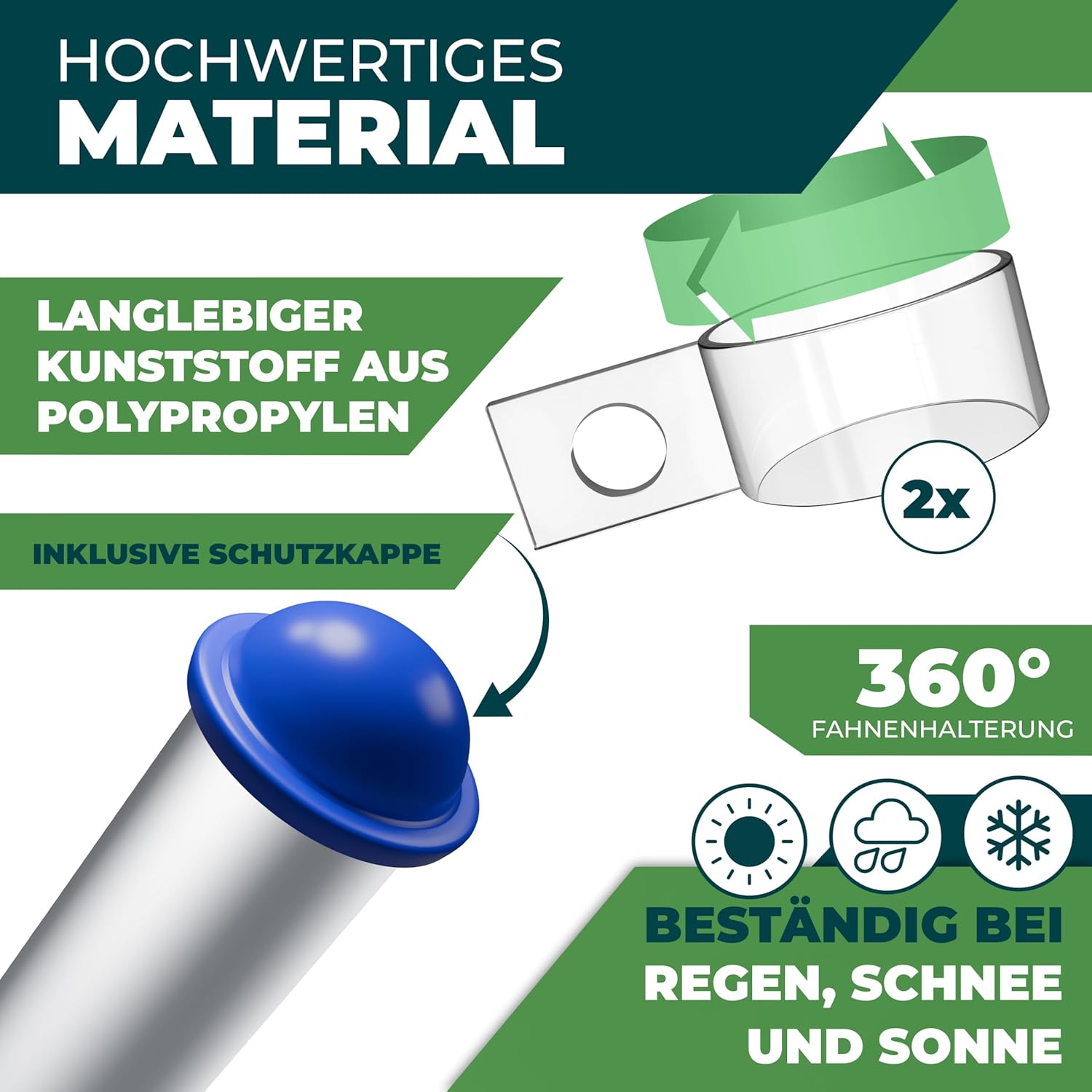 KESSER® Teleskop Fahnenmast Aluminium 6,30m Bodenhülse 60cm inkl Deutschlandfahne Höhenverstellbar Flaggenmast Mast Deutschland Flagge Alu (Silber) — Ansicht 4