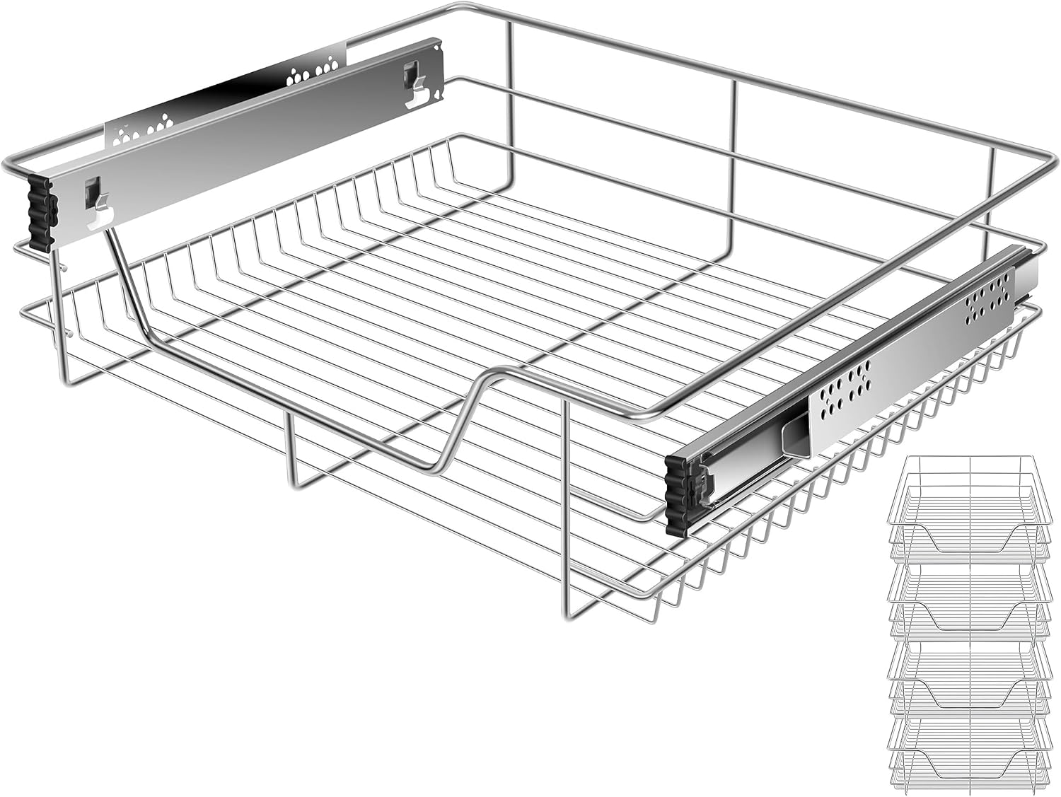 KESSER® Teleskopschublade 4er Set 60cm Schrankbreite verchromt aus Edelstahl Schubladeneinsatz für Küchenschrank Korbauszug Schrankauszug, Silber