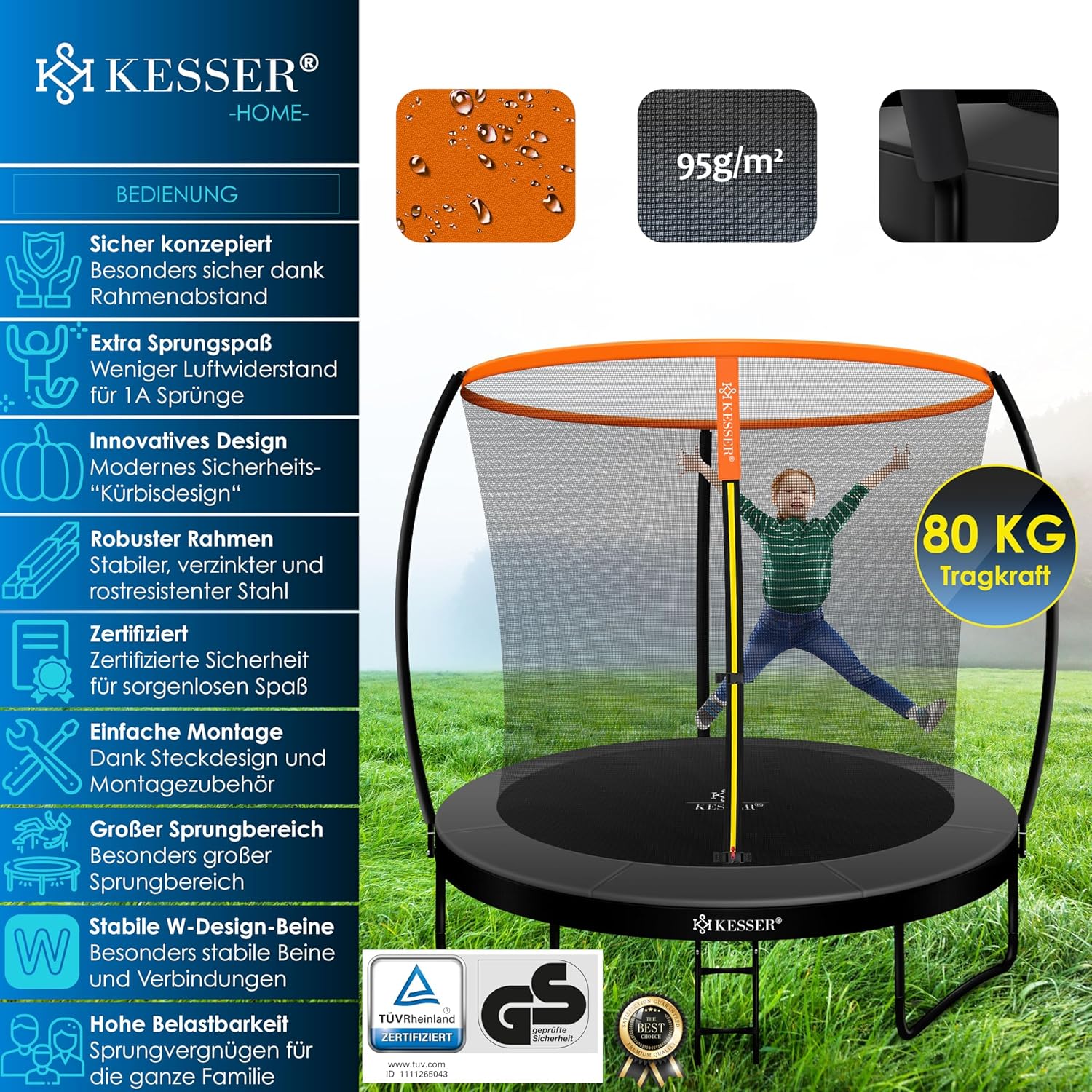 KESSER® Trampolin Ø 244/305/366/427 cm | TÜV Rheinland GS Zertifiziert | Gartentrampolin Kindertrampolin bis 150 kg | Komplettset mit Sicherheitsnetz — Ansicht 2