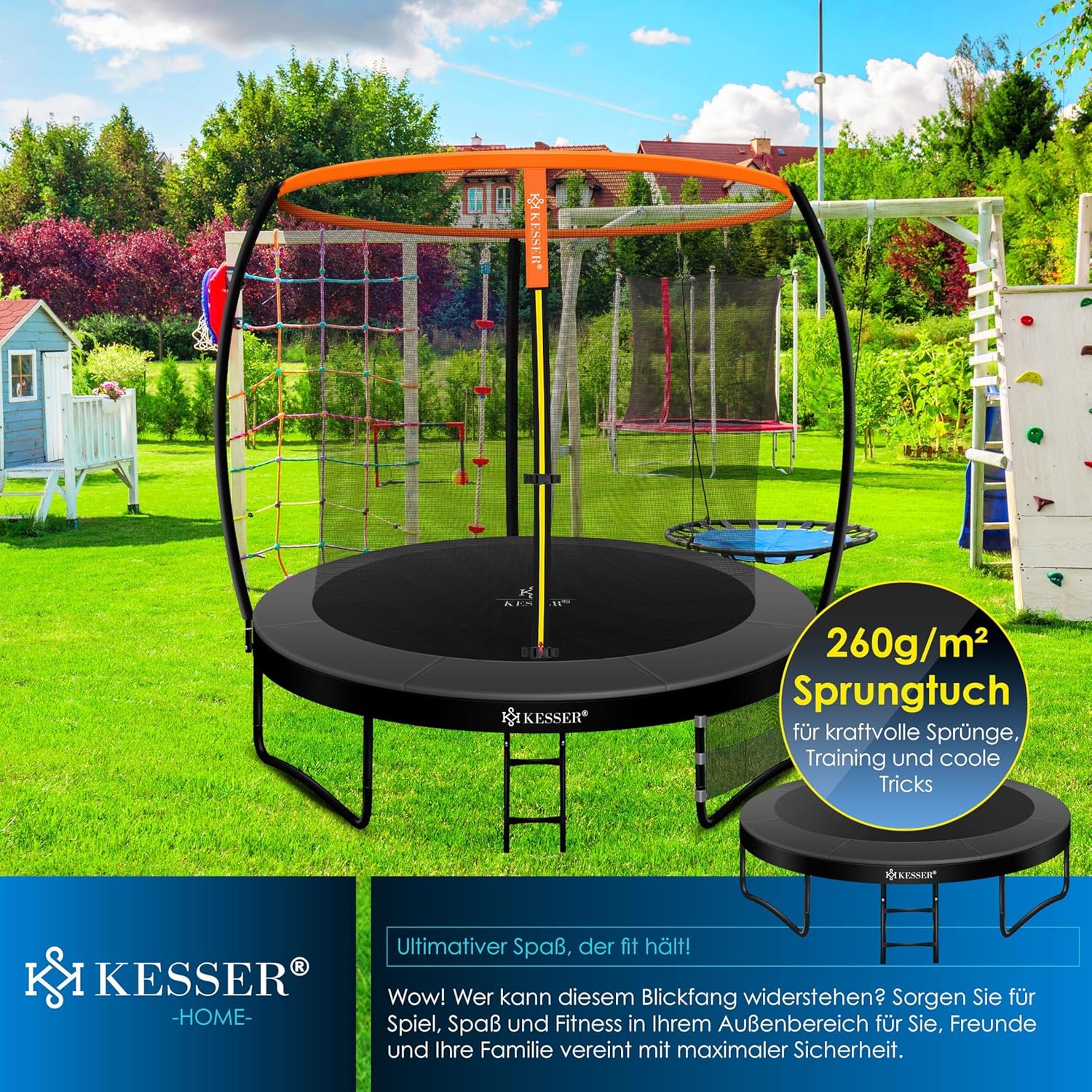 KESSER® Trampolin Ø 244/305/366/427 cm | TÜV Rheinland GS Zertifiziert | Gartentrampolin Kindertrampolin bis 150 kg | Komplettset mit Sicherheitsnetz — Ansicht 4