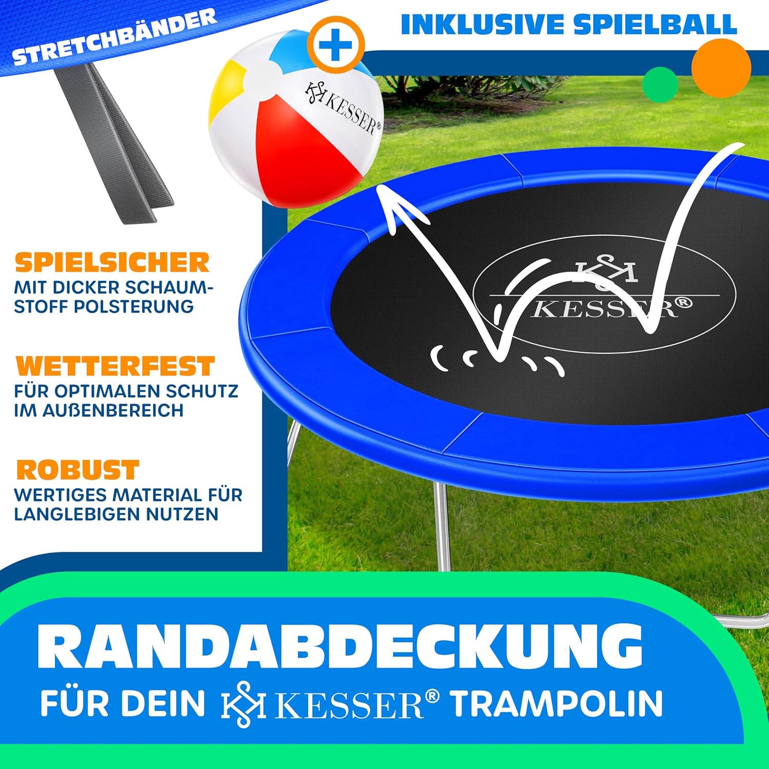 KESSER® - Trampolin Randabdeckung Ø 244, 305, 366, 426 cm, 30cm breit 100% UV-beständig reißfest Federabdeckung inkl. Beachball — Ansicht 2