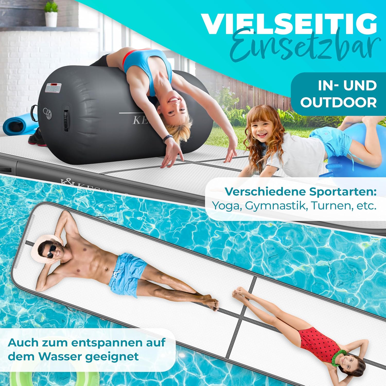 KESSER® Turnmatte Aufblasbar Airtrack 2m/3m/4m/5m/6m Fitness-Matte Gymnastikmatte | inkl. Tragetasche & elektr. Luftpumpe | Yogamatte, Tumbling Matten, Trainingsmatte, Turn- & Fitness — Ansicht 6