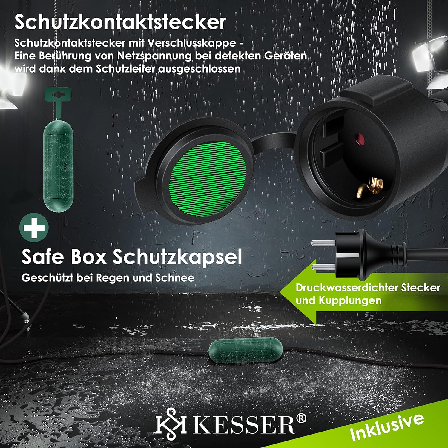 KESSER® Verlängerungskabel 50m mit Schutzkappe Outdoor - für Innenbereich Außenbereich - Verlängerung Stromkabel – 230 V IP44 - mit Schuko Stecker - Schutzkontakt Baustellenkabel Schutzkontaktstecker — Ansicht 5