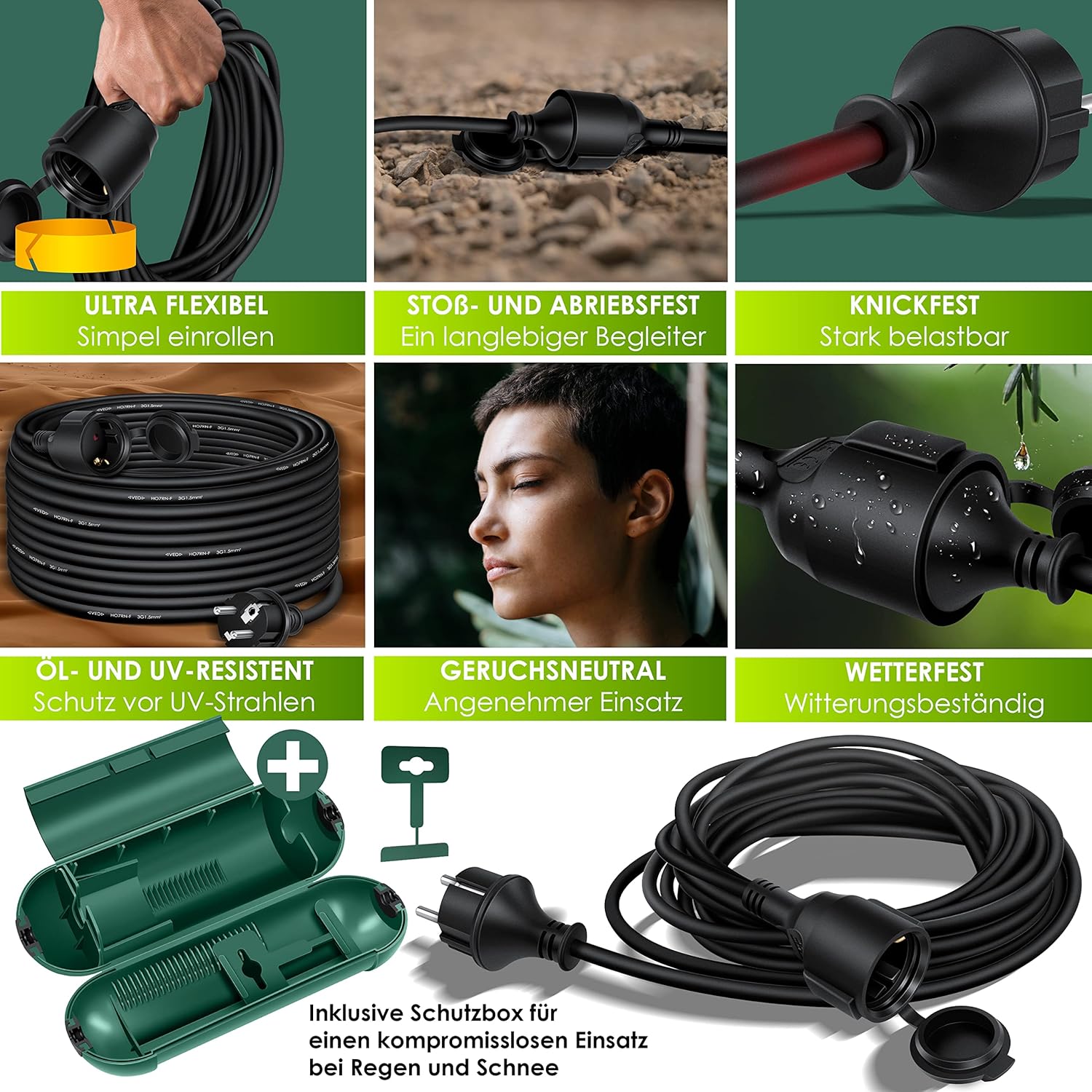KESSER® Verlängerungskabel 50m mit Schutzkappe Outdoor - für Innenbereich Außenbereich - Verlängerung Stromkabel – 230 V IP44 - mit Schuko Stecker - Schutzkontakt Baustellenkabel Schutzkontaktstecker — Ansicht 6
