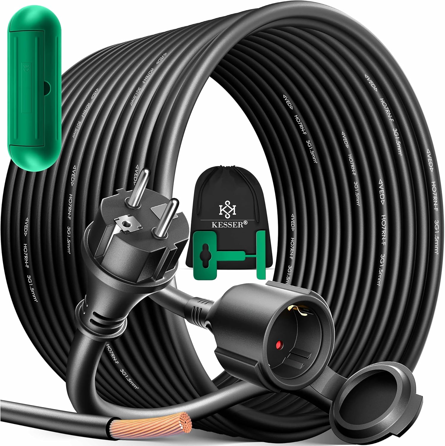KESSER® Verlängerungskabel 50m mit Schutzkappe Outdoor - für Innenbereich Außenbereich - Verlängerung Stromkabel – 230 V IP44 - mit Schuko Stecker - Schutzkontakt Baustellenkabel Schutzkontaktstecker