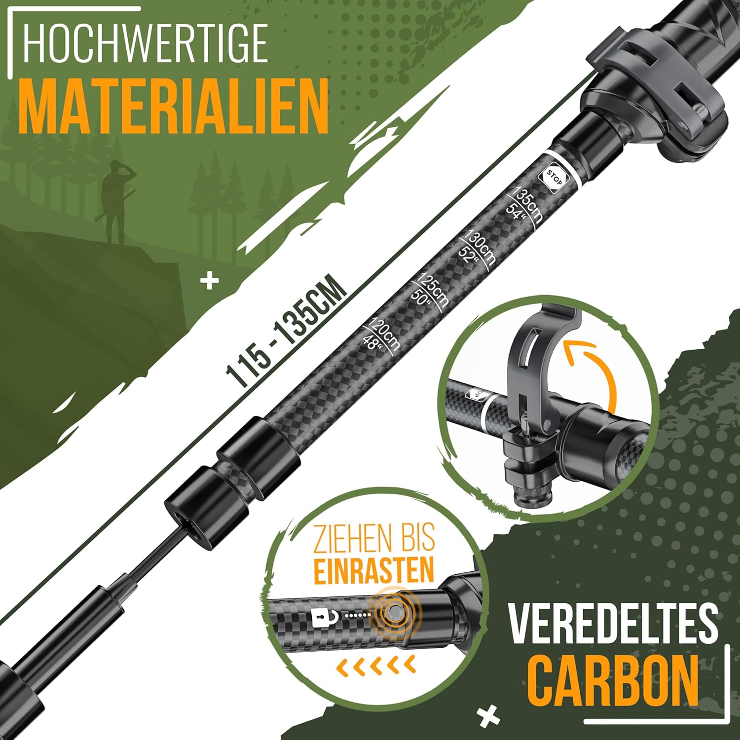 KESSER® Wanderstöcke Aluminium oder Carbon mit Korkgriff | Nordic Walking Stöcke für Damen & Herren faltbar oder Teleskop Trekkingstöcke zum Wandern, Trekking, Skitour & Bergsport inkl. Camping-Licht — Ansicht 3