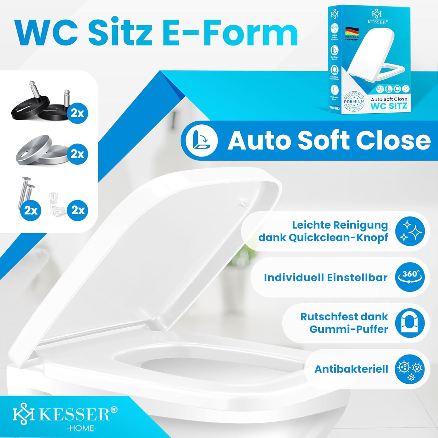 KESSER® WC Sitz mit Absenkautomatik Toilettendeckel Quick-Release-Funktion und Softclose - einfache Montage Klodeckel aus Duroplast Toilettensitz mit Edelstahl Befestigung — Ansicht 2