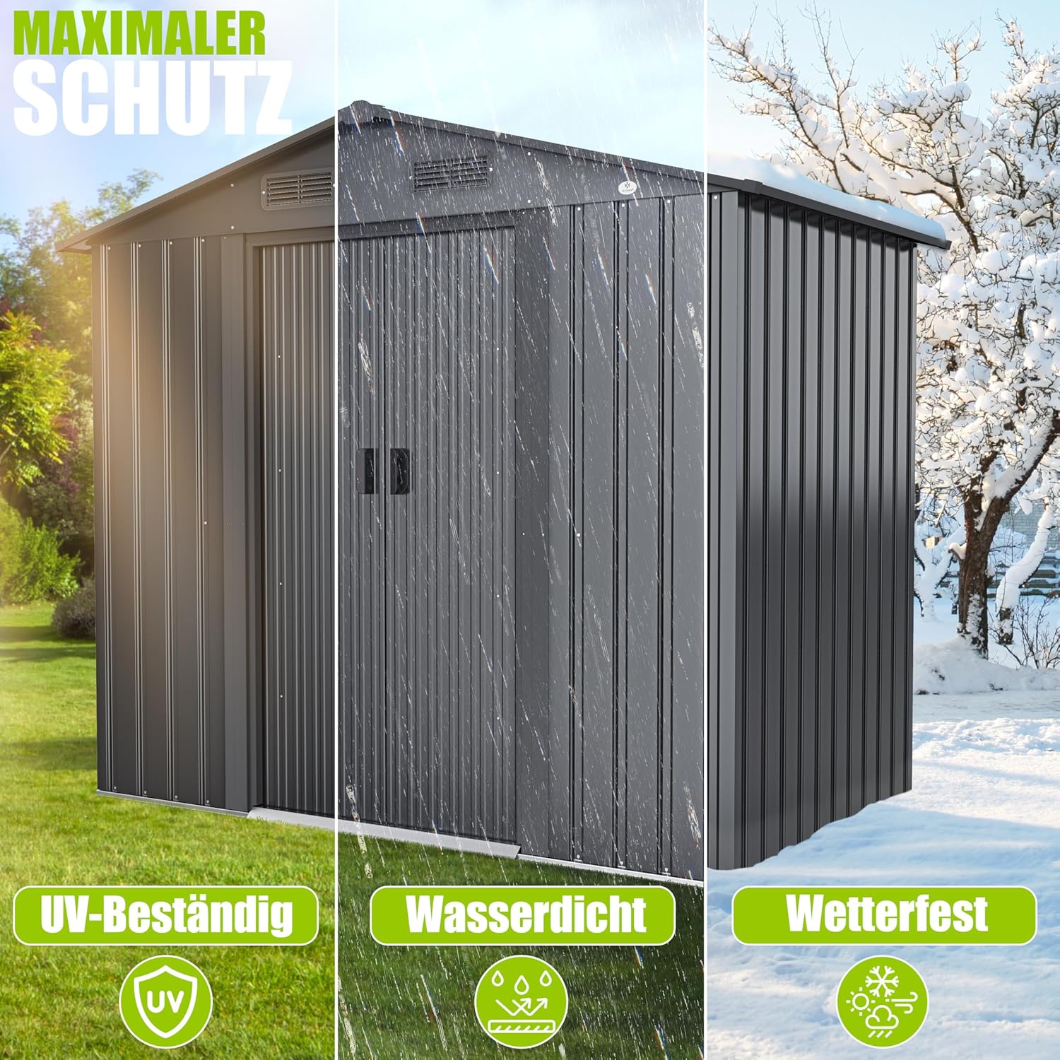 KESSER® XL Metall Gerätehaus 4,2m3 mit Fundament | Inkl. Arbeitshandschuhe | 195x131x186cm | 2X Schiebetür & Fundament | Geräteschuppen | Gartenhaus Schrank | Satteldachdach Garten Schuppen Anthrazit — Ansicht 6