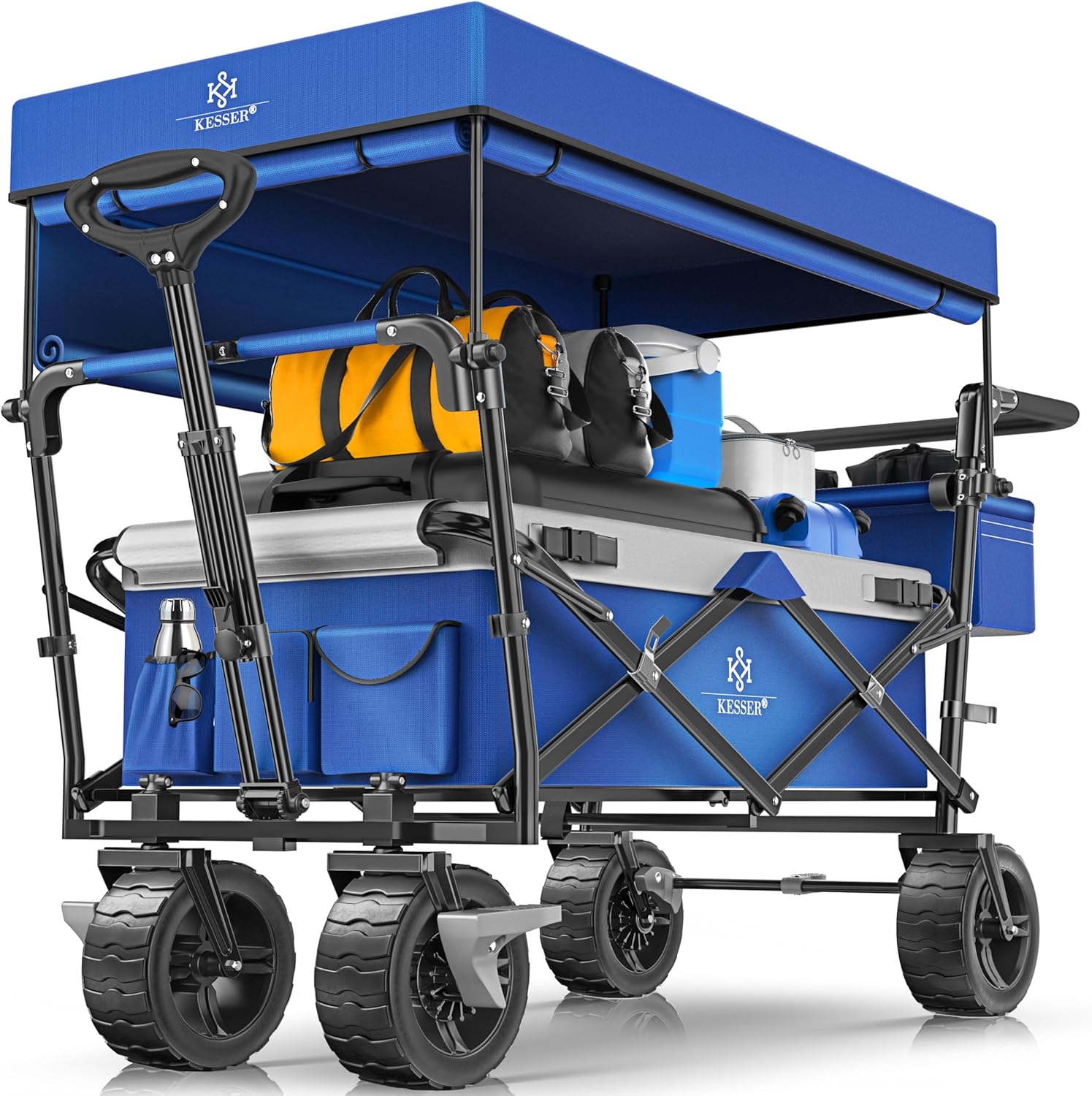 KESSER® XXL Bollerwagen faltbar mit Dach GT9000, klappbarer Handwagen bis 150 kg für Kinder, Strand, Camping & Garten, großer Transportwagen mit Hartgummi Rädern, Bremsen vorne & hinten + Tragetasche